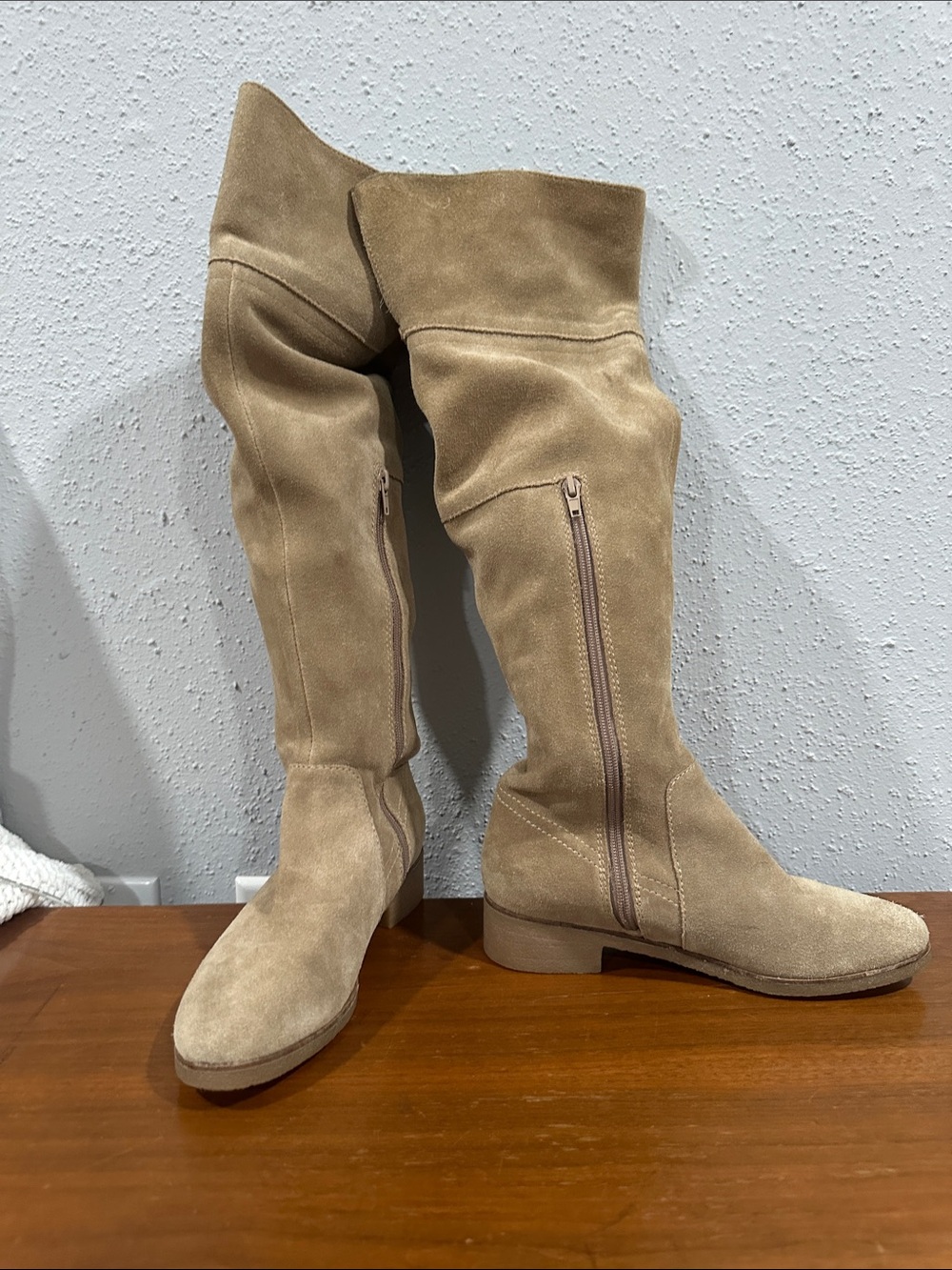 Over-the-Knee Suede Boots in Tan - Sleek Side-Zip Design